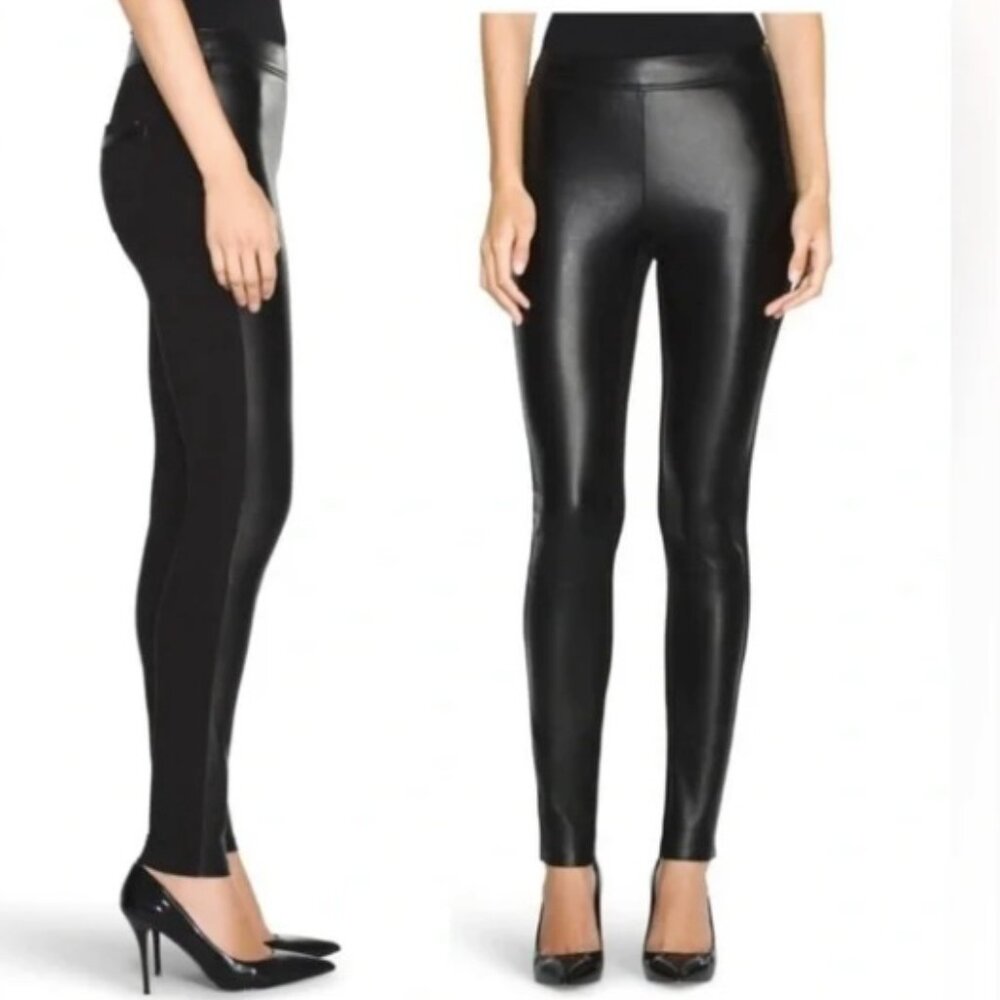 NWOT: WHBM Faux Leather Leggings With Ponte Back & Leather Front, Size 4